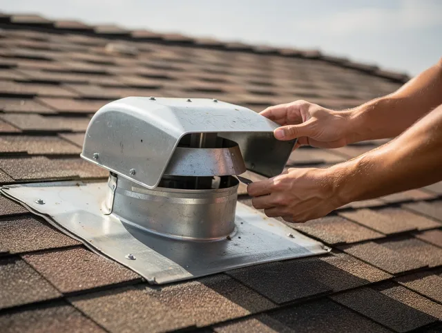 Lynwood Dryer Vent Cleaning certified technician safely cleaning a roof-mounted dryer vent in Lynwood
