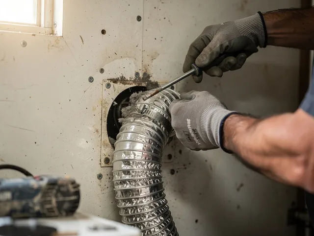 Lynwood Dryer Vent Cleaning technician performing precise dryer vent hose installation in Lynwood